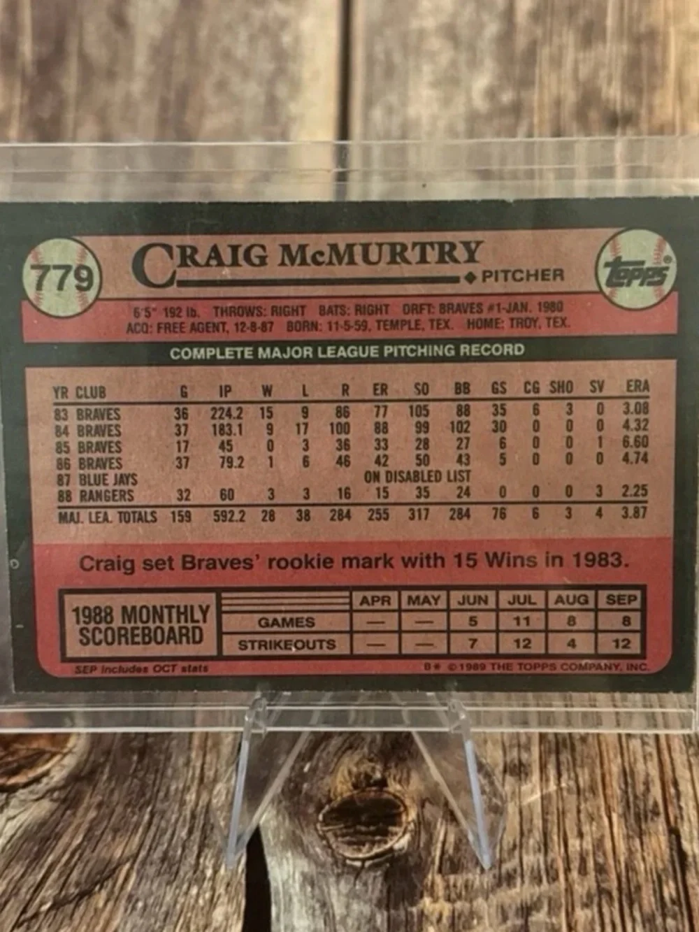 VTG Topps 1989 Craig McMurtry #779 Baseball Trading Card Item #ME3957 - Picture 2 of 2